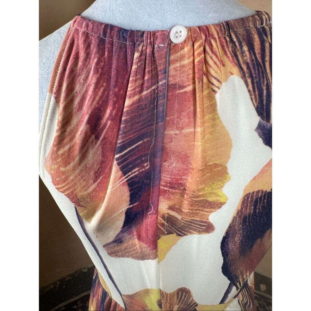 London Times Cream & Burgundy Abstract Floral Maxi Dress – Keyhole Neck | Surpli - Picture 4 of 7